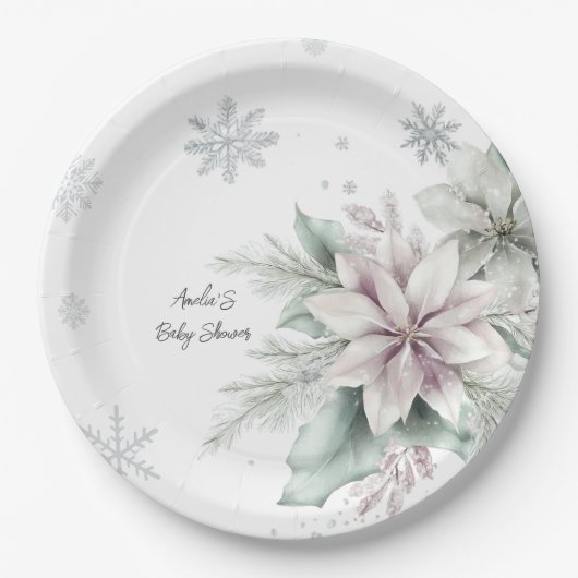 Winter Snow Floral Baby Dusche Pappteller (Vorderseite)