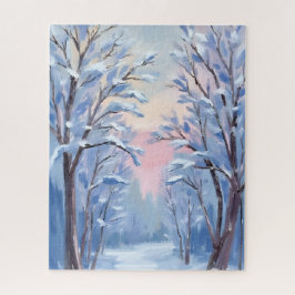 Winter Snow Forest Watercolor Woods Painting Puzzle