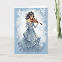 Winter Snow Girl Violine Weihnachtsmusik Feiertagskarte