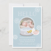 Winter Snow Globe Blue Boy Geburtserklärung Einladung (Vorderseite)