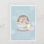 Winter Snow Globe Blue Boy Geburtserklärung Einladung (Vorne/Hinten)
