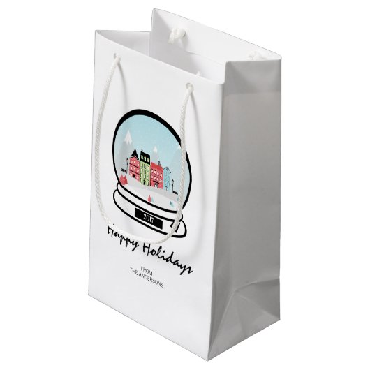 Winter Snow Globe Weihnachtsgeschenk Tasche Kleine Geschenktüte (Rückseite Schrägansicht)