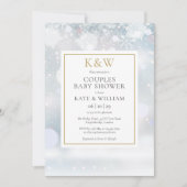 Winter Snow Gold Monogram Couples Kinderdusche Einladung (Vorderseite)
