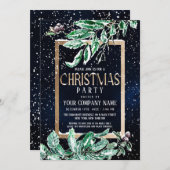 Winter Snow Gold Navy Leaf Weihnachten im Unterneh Einladung (Vorne/Hinten)