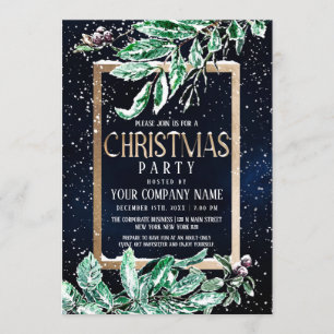 Winter Snow Gold Navy Leaf Weihnachten im Unterneh Einladung