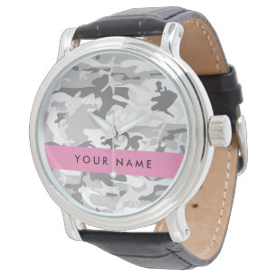 Winter Snow Gray Camouflage Ihr Name personalisier Armbanduhr