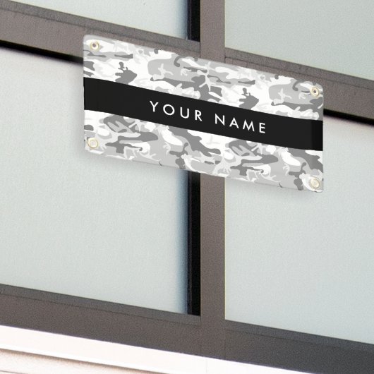 Winter Snow Gray Camouflage Ihr Name personalisier Banner (Äußeres Gebäude)