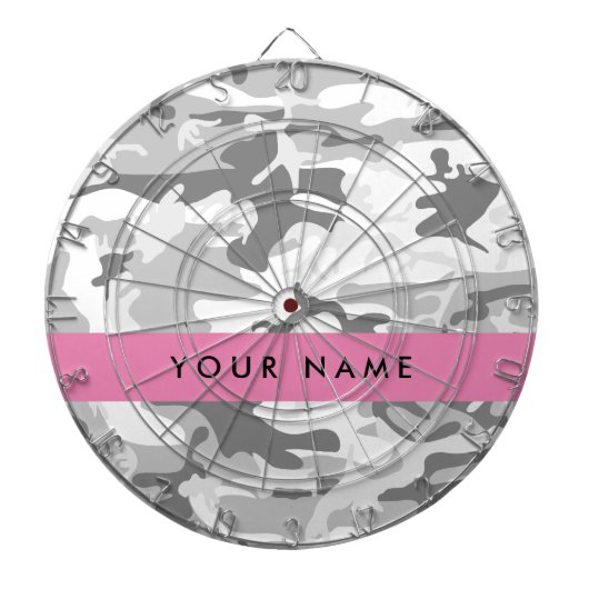 Winter Snow Gray Camouflage Ihr Name personalisier Dartscheibe (vorne)
