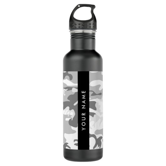 Winter Snow Gray Camouflage Ihr Name personalisier Edelstahlflasche (Vorderseite)