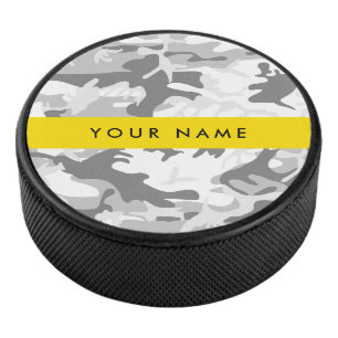 Winter Snow Gray Camouflage Ihr Name personalisier Eishockey Puck