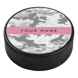 Winter Snow Gray Camouflage Ihr Name personalisier Eishockey Puck
