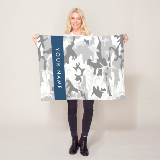 Winter Snow Gray Camouflage Ihr Name personalisier Fleecedecke (Beispiel)