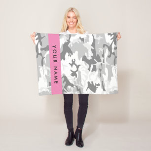Winter Snow Gray Camouflage Ihr Name personalisier Fleecedecke