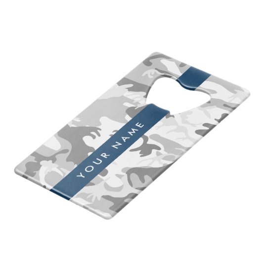 Winter Snow Gray Camouflage Ihr Name personalisier Geldbeutel Flaschenöffner (Vorderseite Schrägansicht)