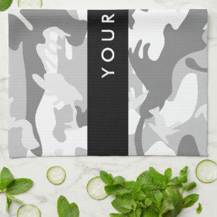 Winter Snow Gray Camouflage Ihr Name personalisier Geschirrtuch