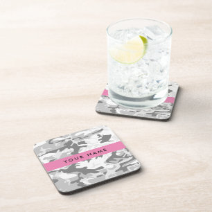 Winter Snow Gray Camouflage Ihr Name personalisier Getränkeuntersetzer