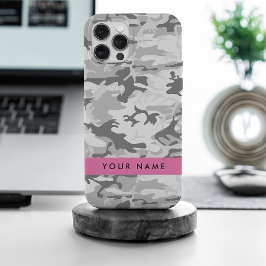Winter Snow Gray Camouflage Ihr Name personalisier iPhone Hülle
