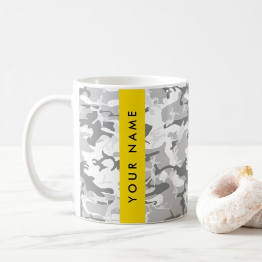 Winter Snow Gray Camouflage Ihr Name personalisier Kaffeetasse (Mit Donut)