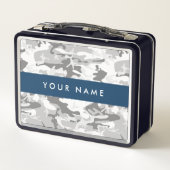 Winter Snow Gray Camouflage Ihr Name personalisier Metall Brotdose (Rückseite)