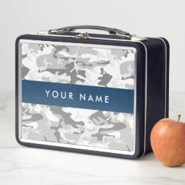 Winter Snow Gray Camouflage Ihr Name personalisier Metall Brotdose