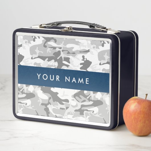 Winter Snow Gray Camouflage Ihr Name personalisier Metall Brotdose (Beispiel)