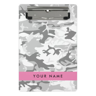 Winter Snow Gray Camouflage Ihr Name personalisier Mini Klemmbrett