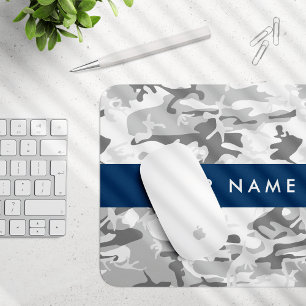 Winter Snow Gray Camouflage Ihr Name personalisier Mousepad