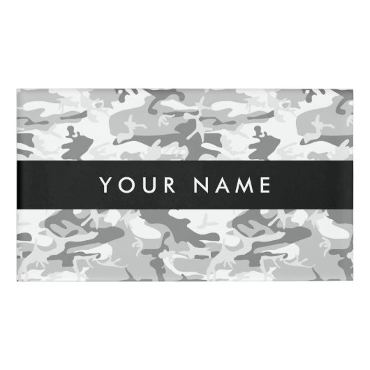 Winter Snow Gray Camouflage Ihr Name personalisier Namenschild (Vorderseite)