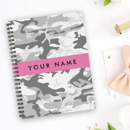 Winter Snow Gray Camouflage Ihr Name personalisier Notizblock