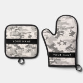 Winter Snow Gray Camouflage Ihr Name personalisier Ofenhandschuh & Topflappen-Set (Vorderseite)