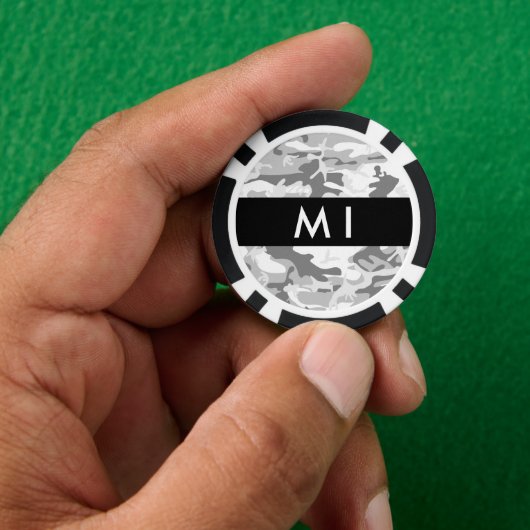 Winter Snow Gray Camouflage Ihr Name personalisier Pokerchips (Hand)