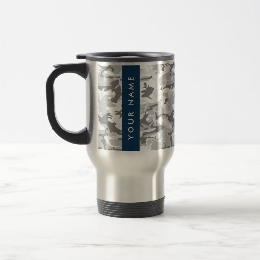 Winter Snow Gray Camouflage Ihr Name personalisier Reisebecher (Links)