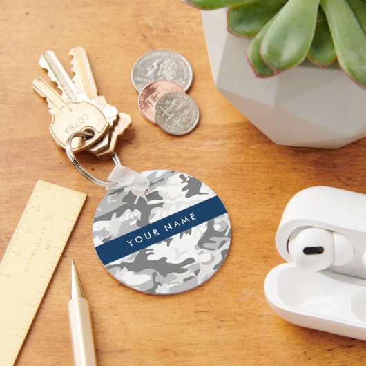 Winter Snow Gray Camouflage Ihr Name personalisier Schlüsselanhänger (Schreibtisch)
