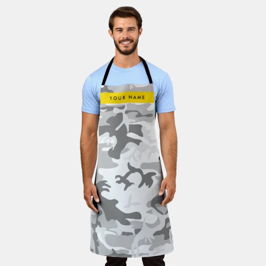 Winter Snow Gray Camouflage Ihr Name personalisier Schürze (Getragen)