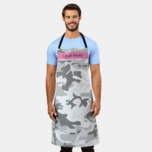 Winter Snow Gray Camouflage Ihr Name personalisier Schürze (Getragen)