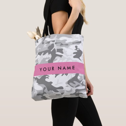 Winter Snow Gray Camouflage Ihr Name personalisier Tasche (Von Nahem)