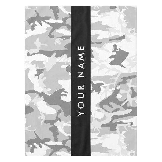Winter Snow Gray Camouflage Ihr Name personalisier Tischdecke (Vorderseite)