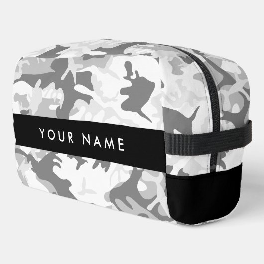 Winter Snow Gray Camouflage Ihr Name personalisier Waschbeutel (Linke Seite)