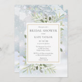 Winter Snow Greenery QR Code Foto Brautparty Einladung (Vorne/Hinten)