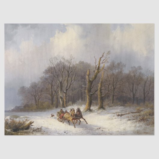 Winter Snow Horse Sleigh Ride Woods Tissue Paper Seidenpapier (Vorderseite)