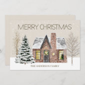 Winter Snow House Pine Tree Frohe Weihnachten (Vorne/Hinten)