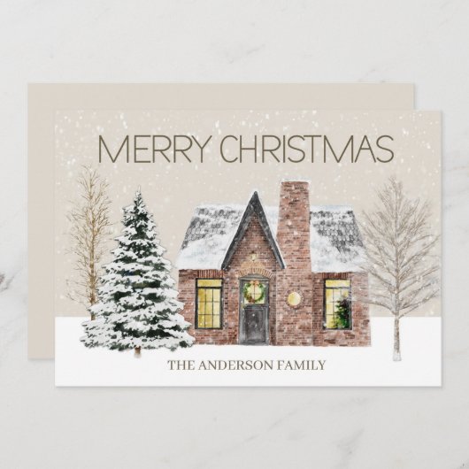 Winter Snow House Pine Tree Frohe Weihnachten (Vorne/Hinten)