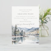 Winter Snow Mountain Lake Landschaft Babydusche Einladung (Stehend Vorderseite)