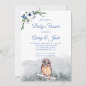 Winter Snow Owl Blue Baby Duschgast Einladung (Vorderseite)