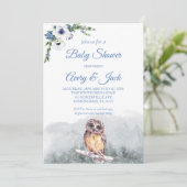 Winter Snow Owl Blue Baby Duschgast Einladung (Stehend Vorderseite)