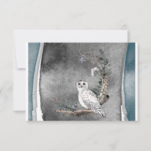 Winter Snow Owl Moon Branch Paint Wedding RSVP (Rückseite)