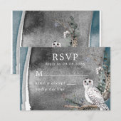 Winter Snow Owl Moon Branch Paint Wedding RSVP Karte (Vorne/Hinten)