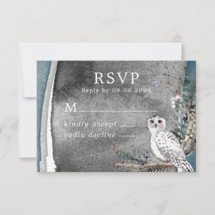Winter Snow Owl Moon Branch Paint Wedding RSVP Karte