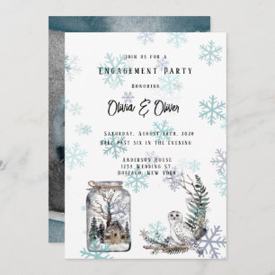Winter Snow Owl Moon Watercolor Engagement Party Einladung