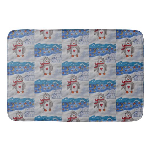Winter Snow Penguin Bath Mat Badematte (Vorderseite)